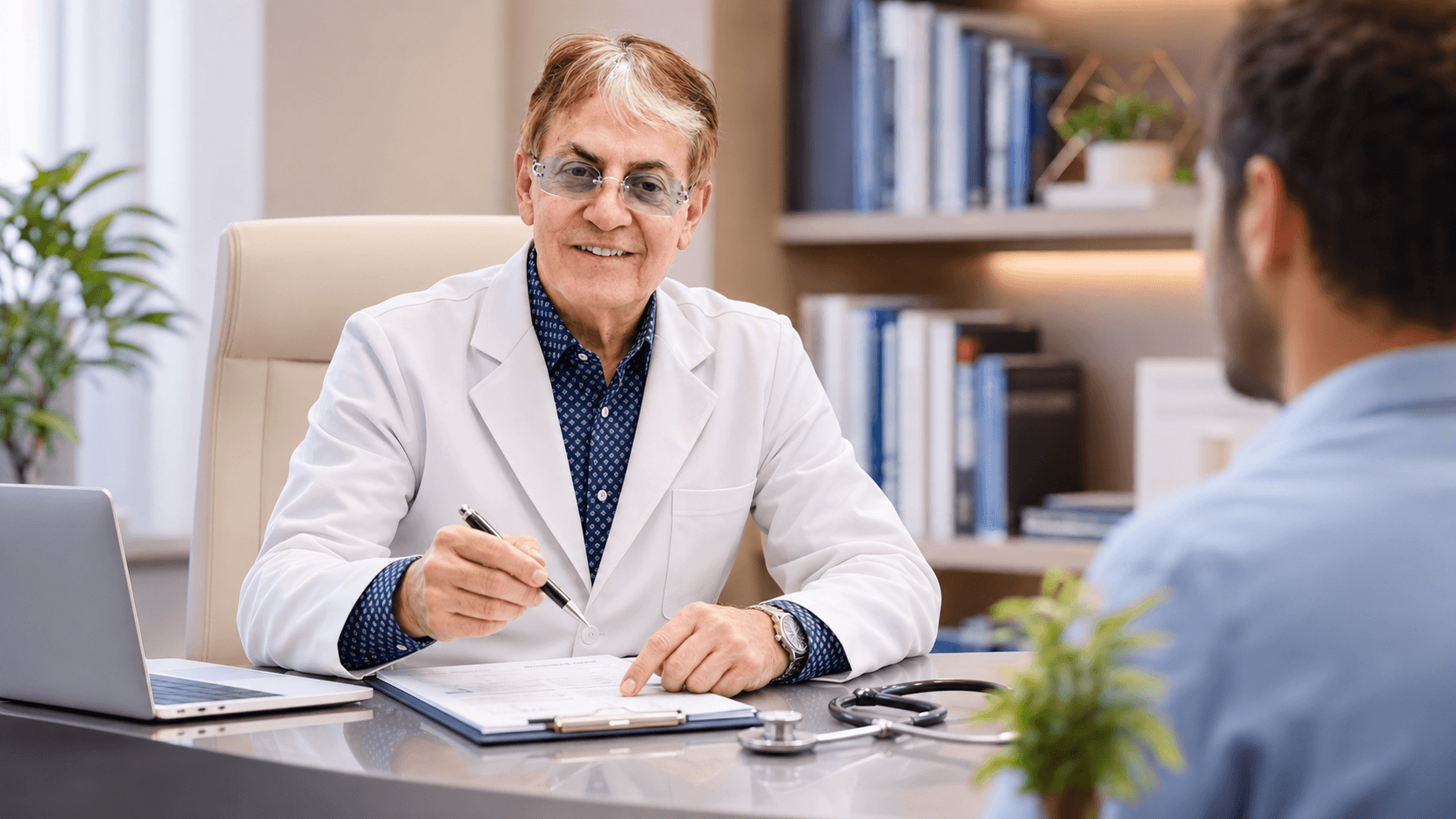 Dr. Ariel, cofundador y director médico de Albya, atendiendo a un paciente en consultorio.